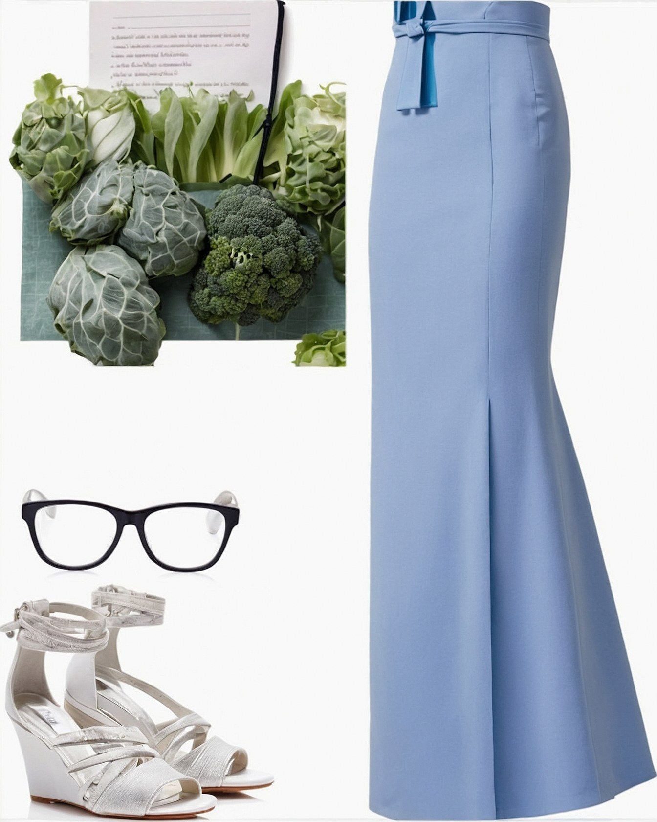 Pale Blue Skirt and Fresh Produce Flat Lay