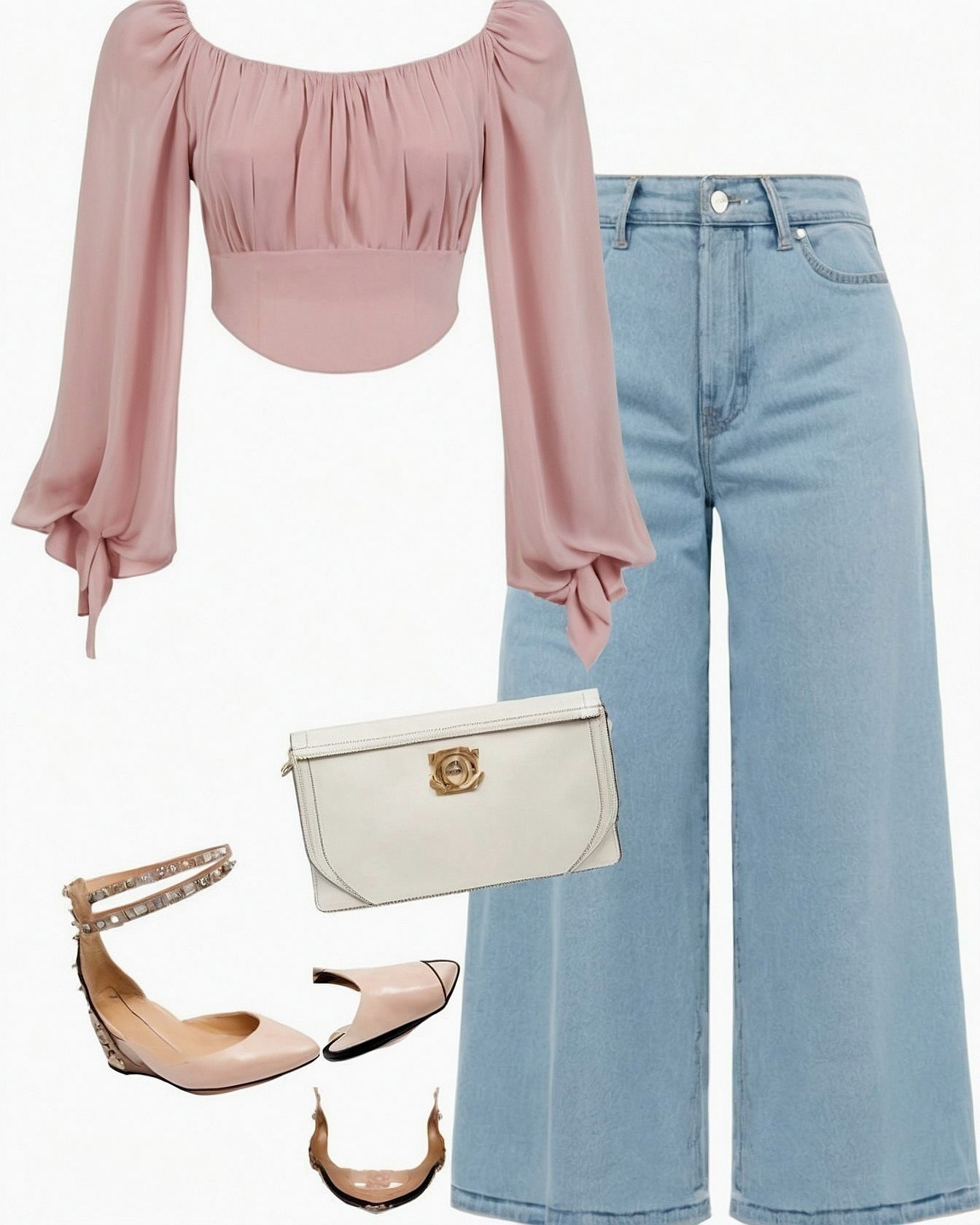 Off-the-Shoulder Top Meets Wide-Leg Denim