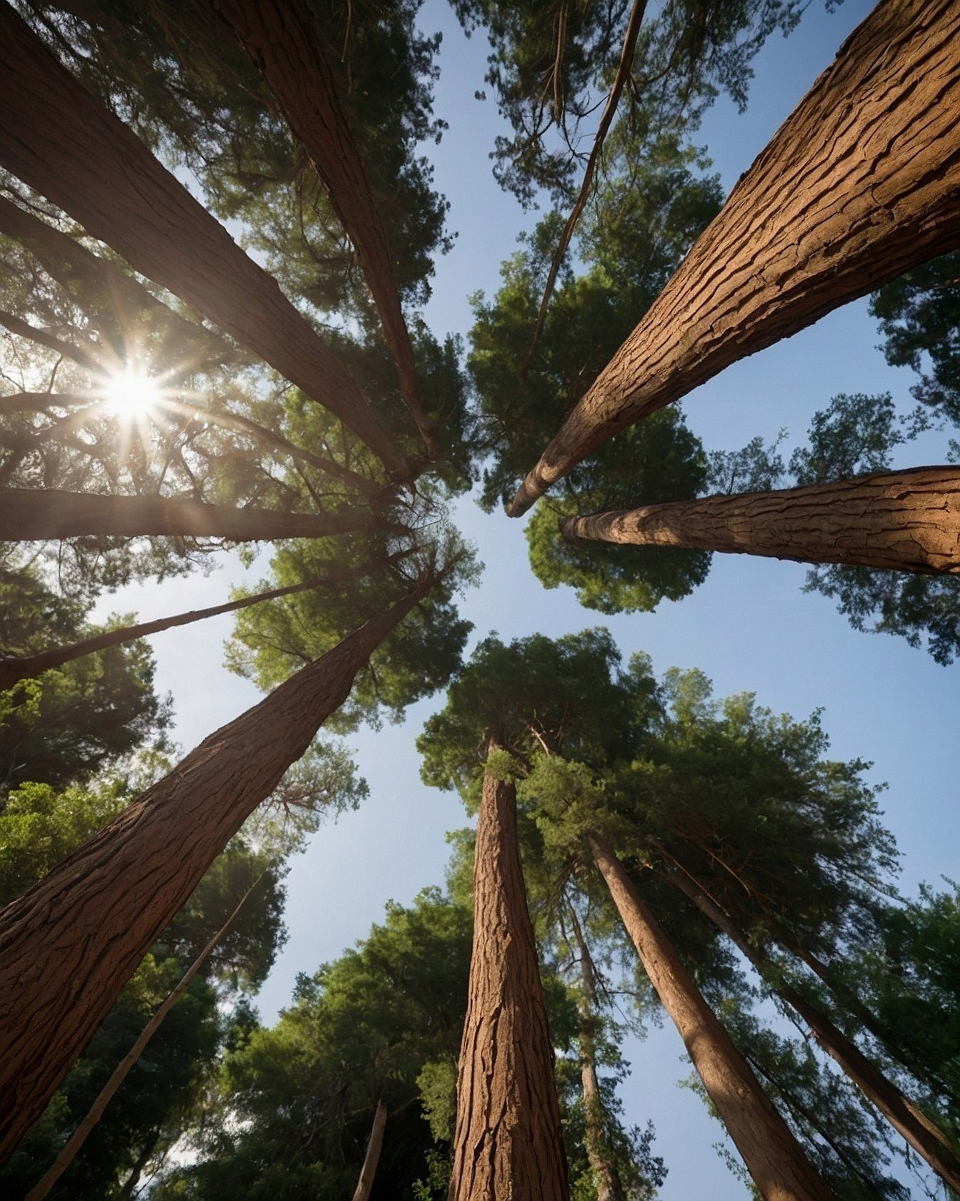 Looking Up Through Tall Trees to the Sky