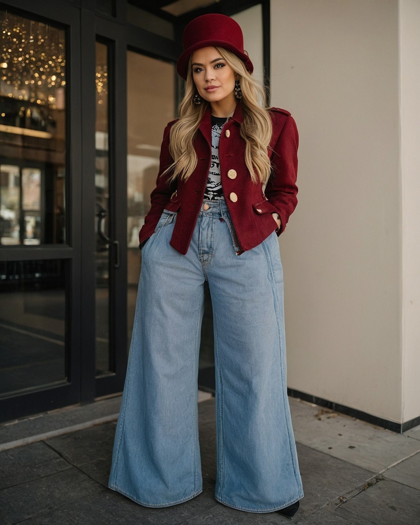 Structured Cropped Jacket Pairs with Flowy Denim