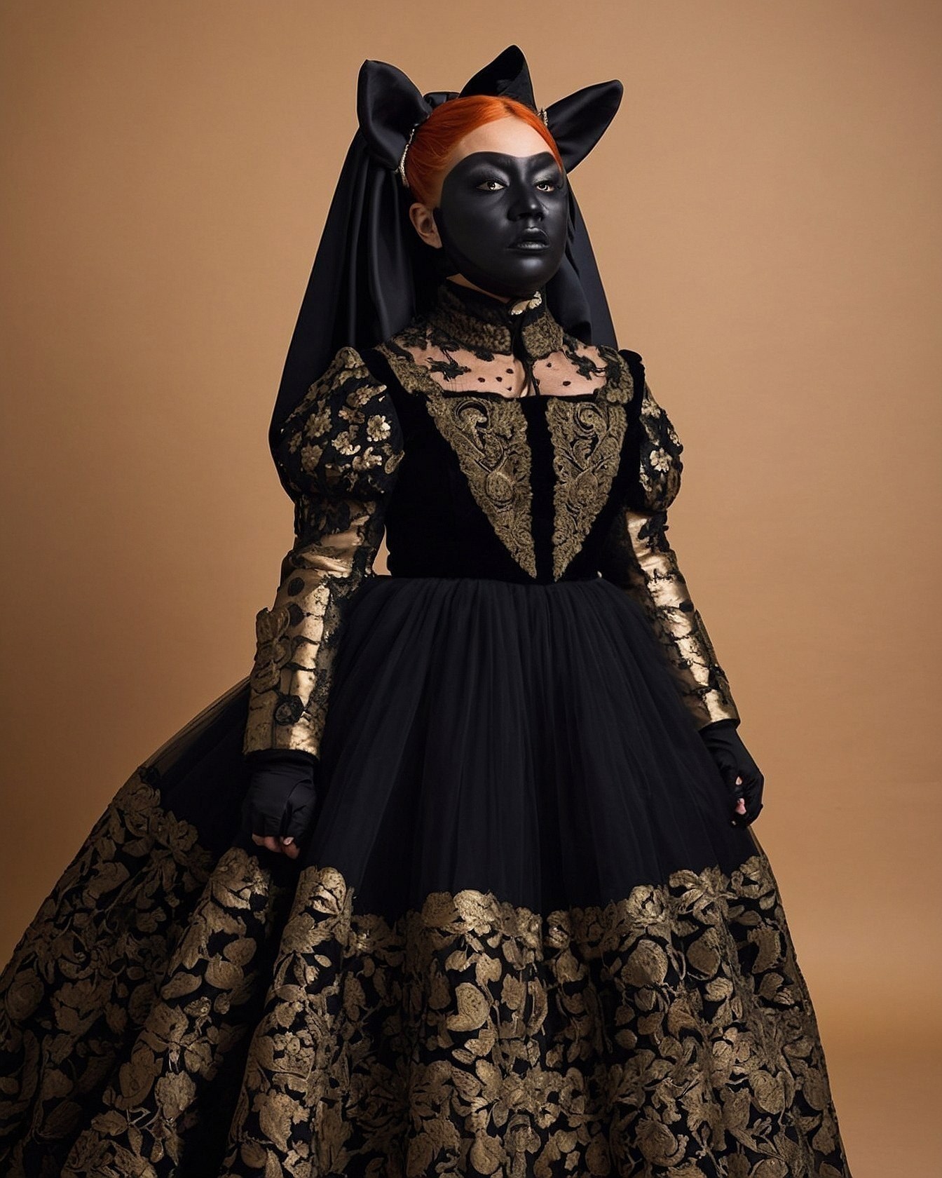 Dramatic Black and Gold Ensemble with Bold Face Artistry