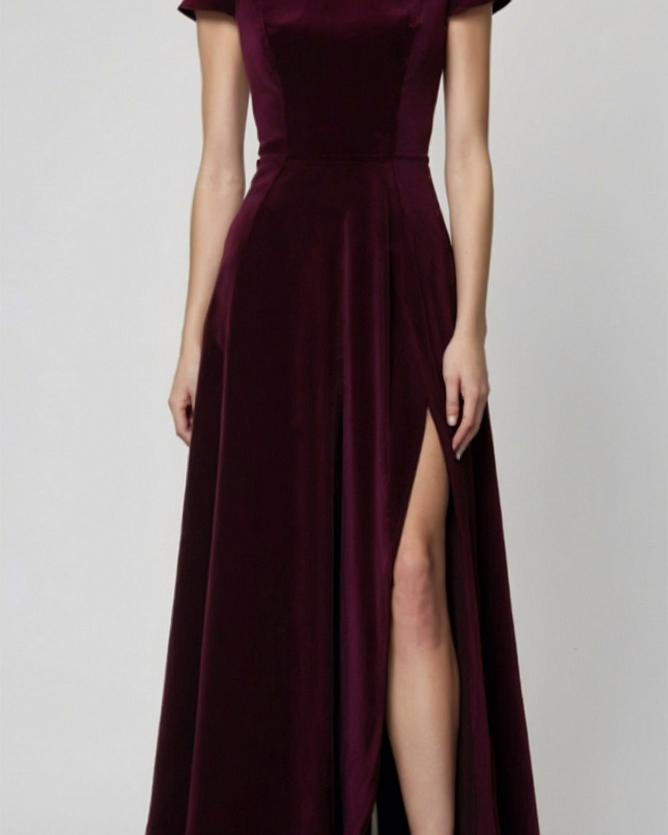 Luxurious Velvet Gown with Dramatic High Slit
