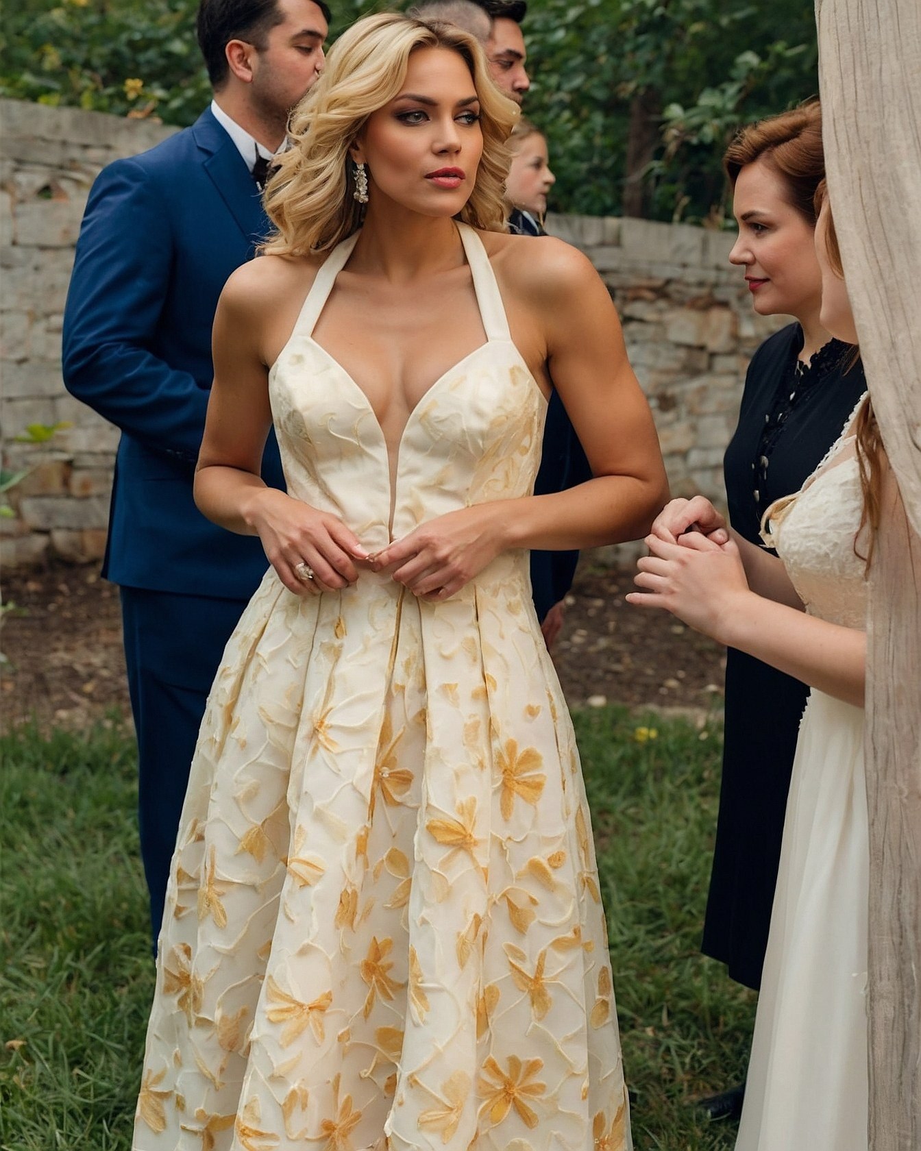 What makes thishalter-neck gown so captivating?