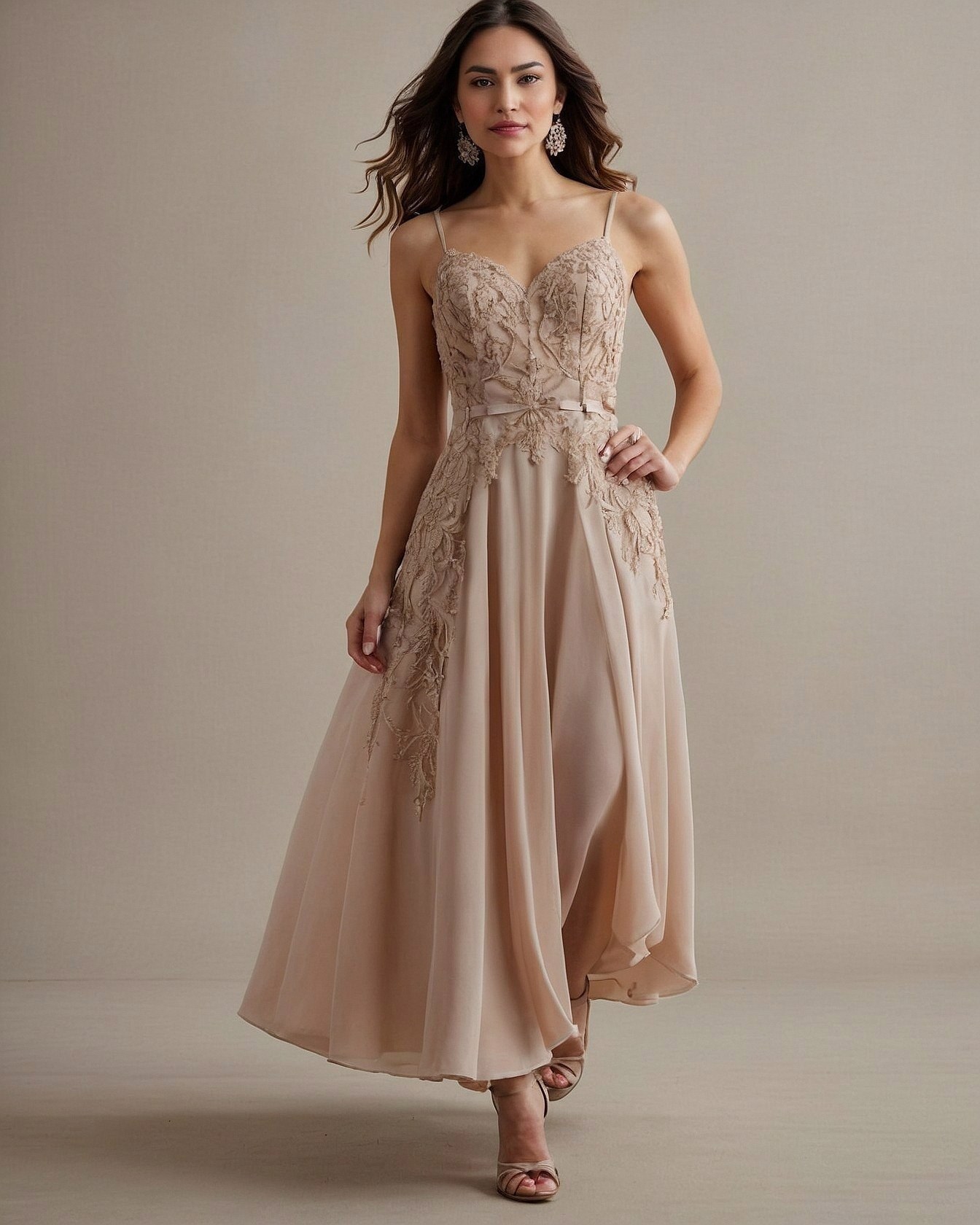 A Gown's Dreamy Flow with Intricate Lace Details