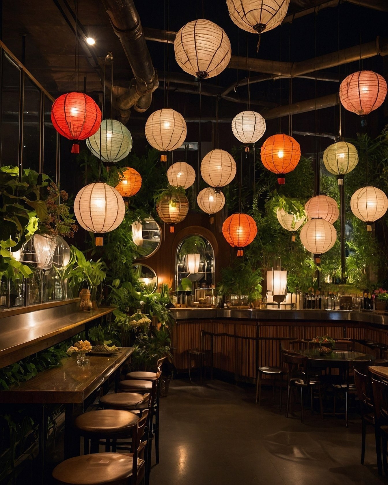 A Canopy of Glowing Lanterns Above Lush Greenery