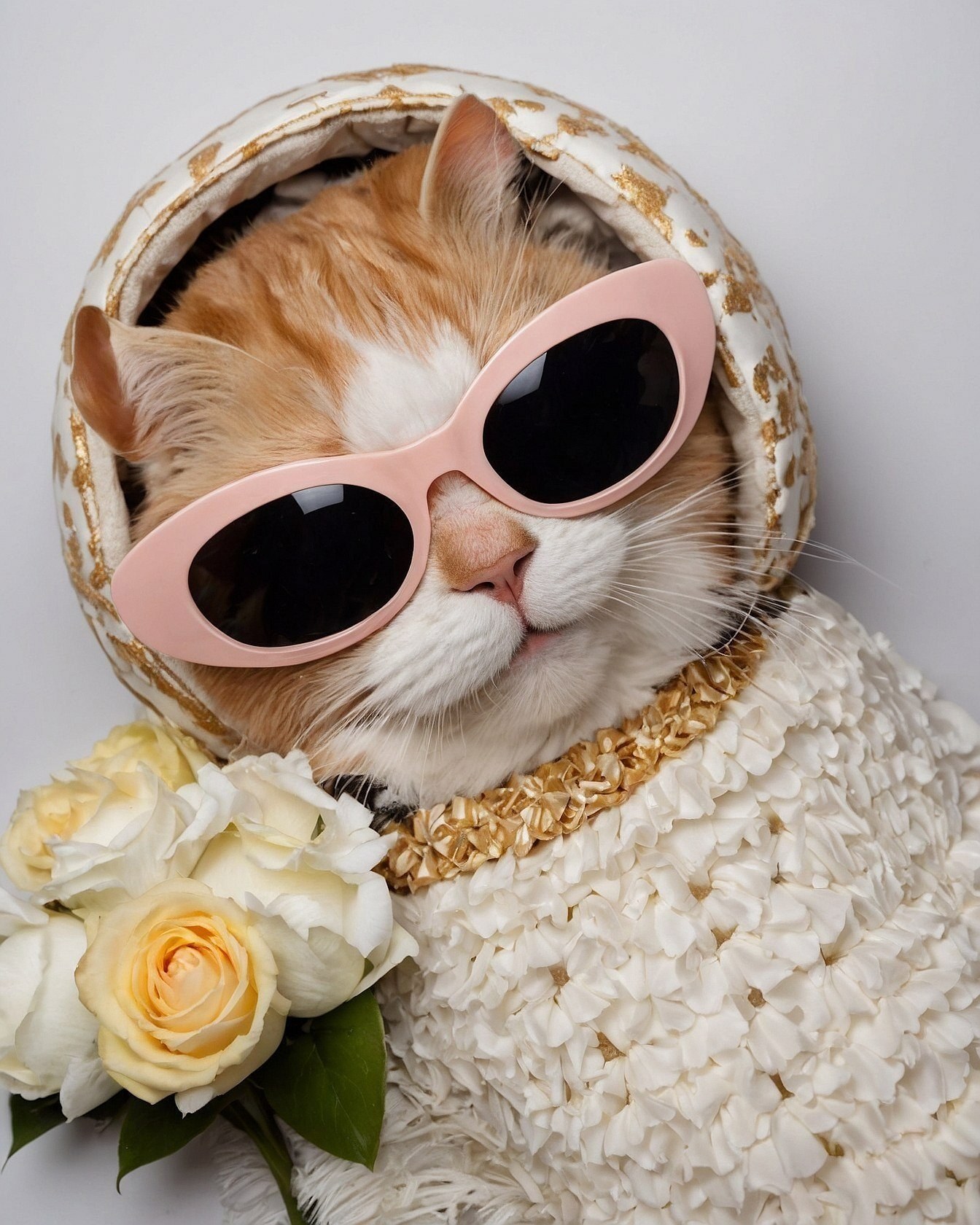 Whimsical Cat's Chic Ensemble with Roses
