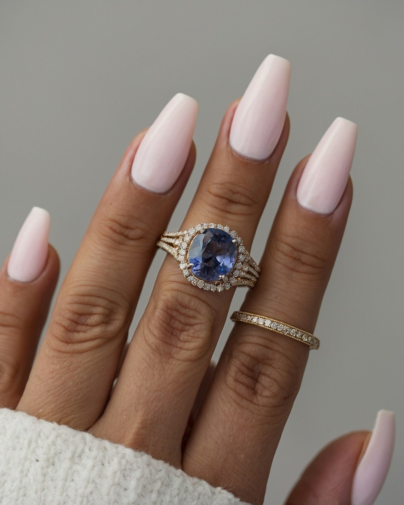 Soft Pastel Nails Framing Statement Rings