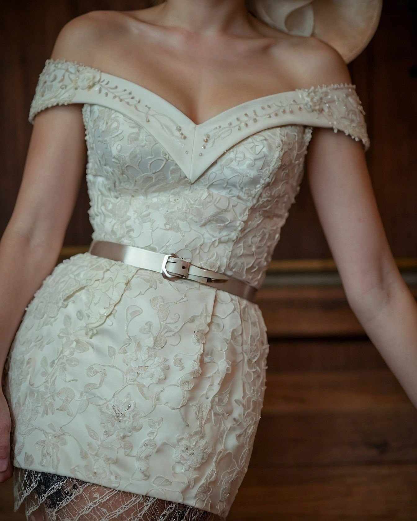 Off-the-Shoulder Neckline With Beaded Detailing