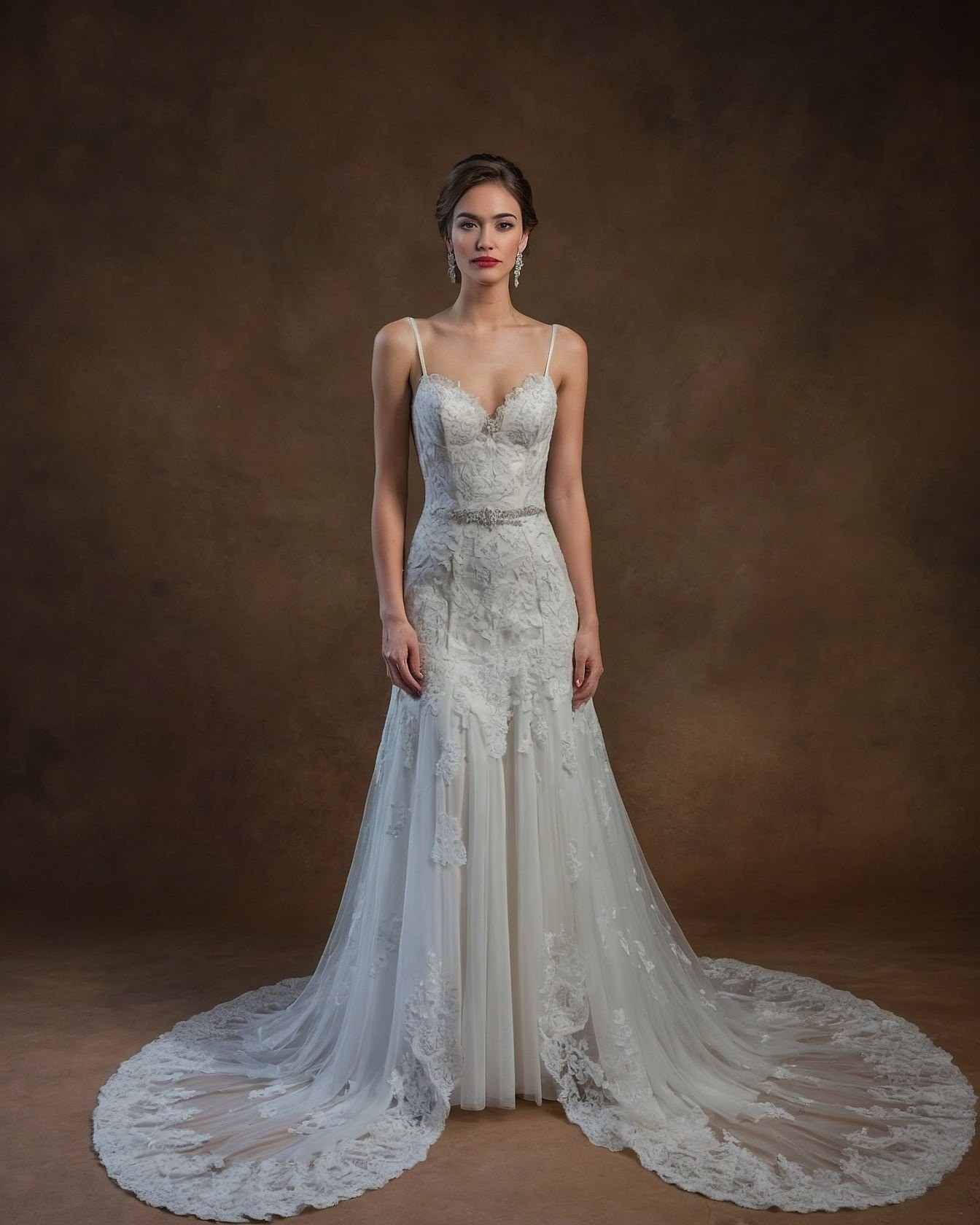 Intricate Lace Bodice and Cascading Train Detail