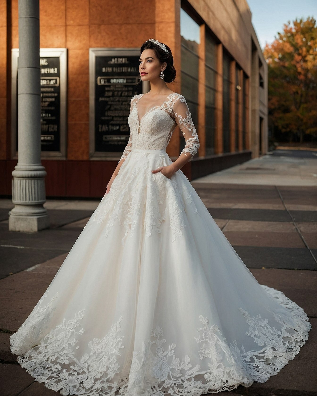 A Gown with Intricate Lace and a Dramatic Skirt