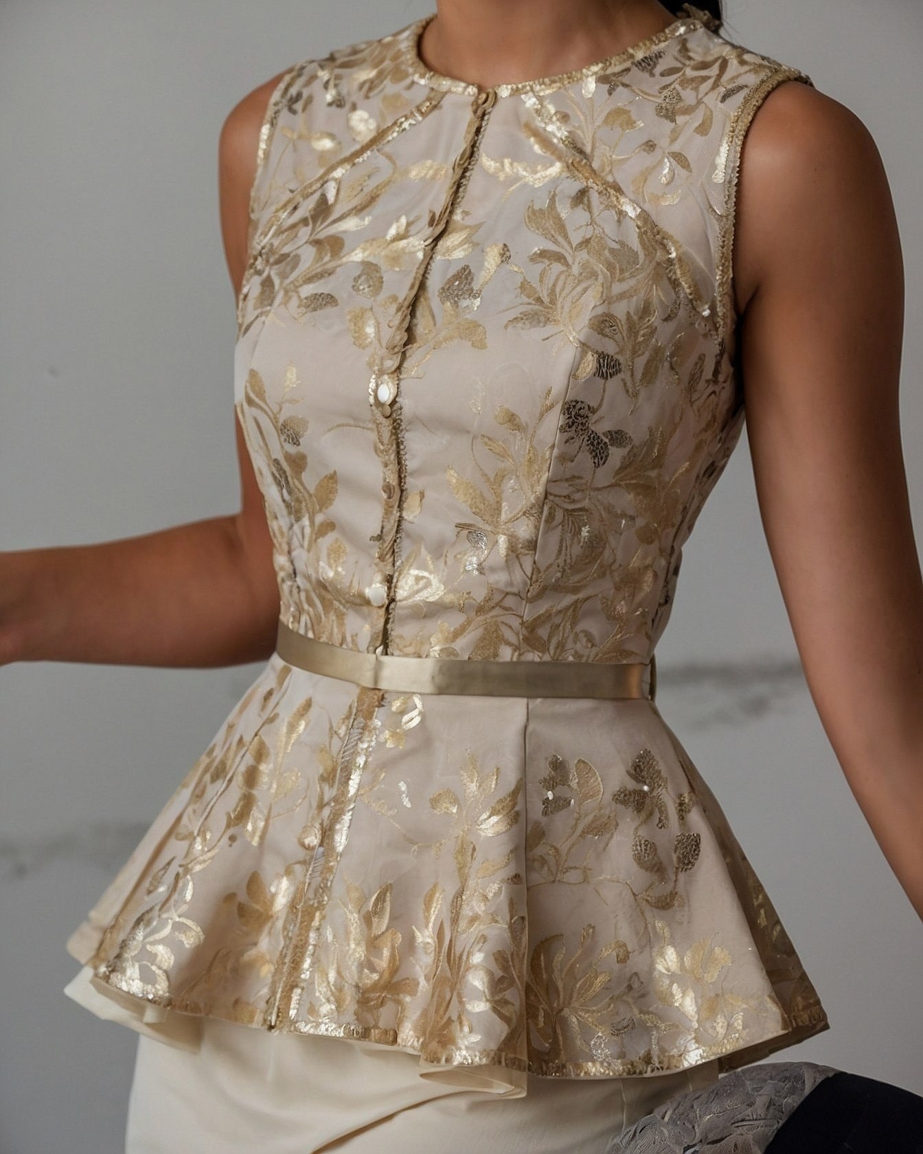 Intricate Metallic Bloom Peplum Top