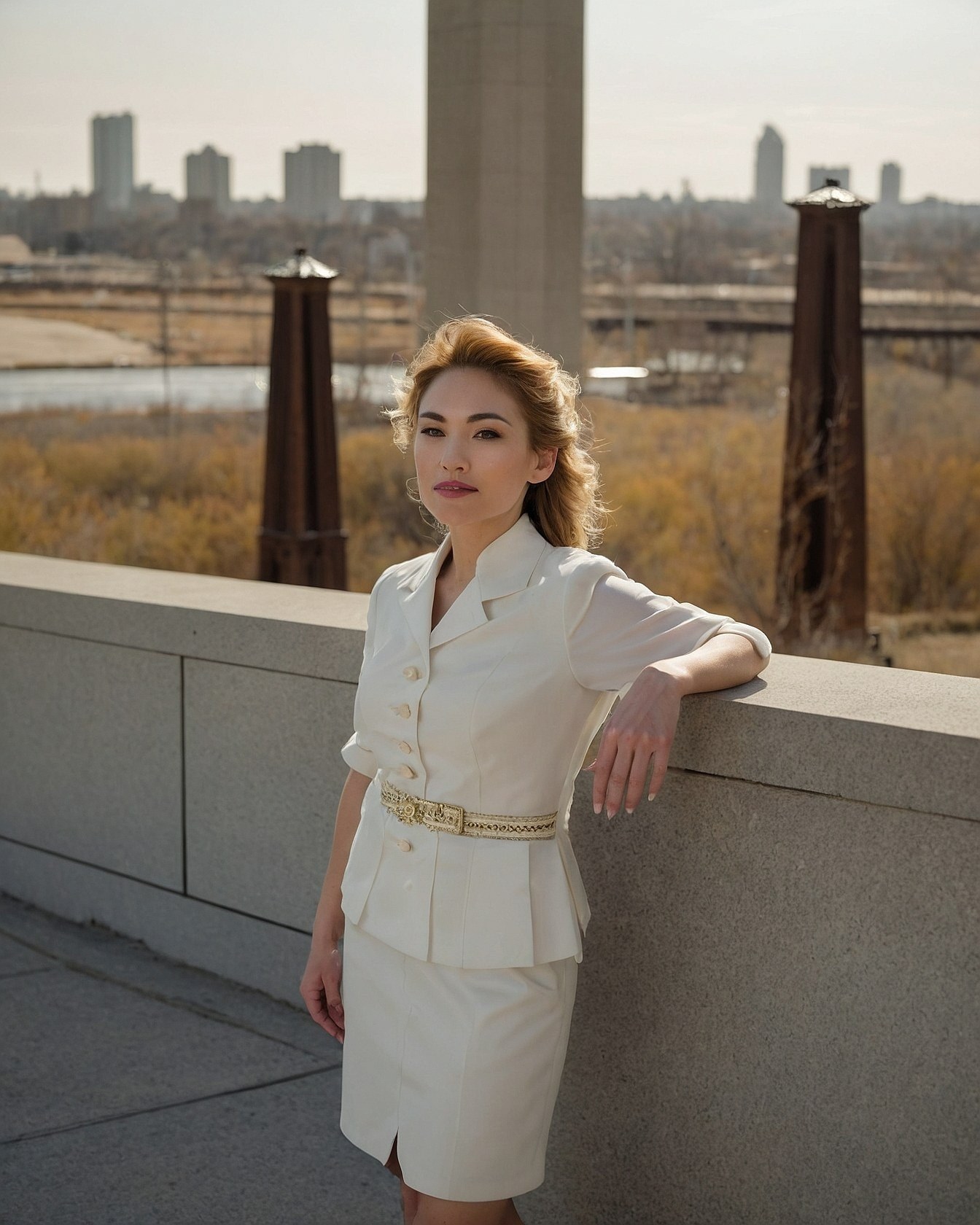 A cream suit on a concrete ledge