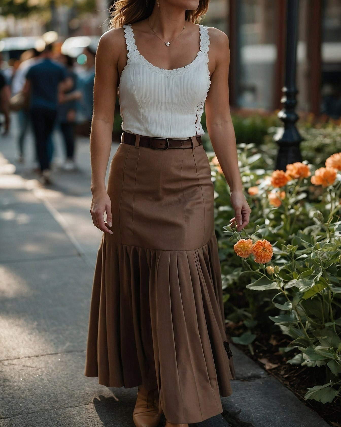 How does structured pleating balance a delicate top?