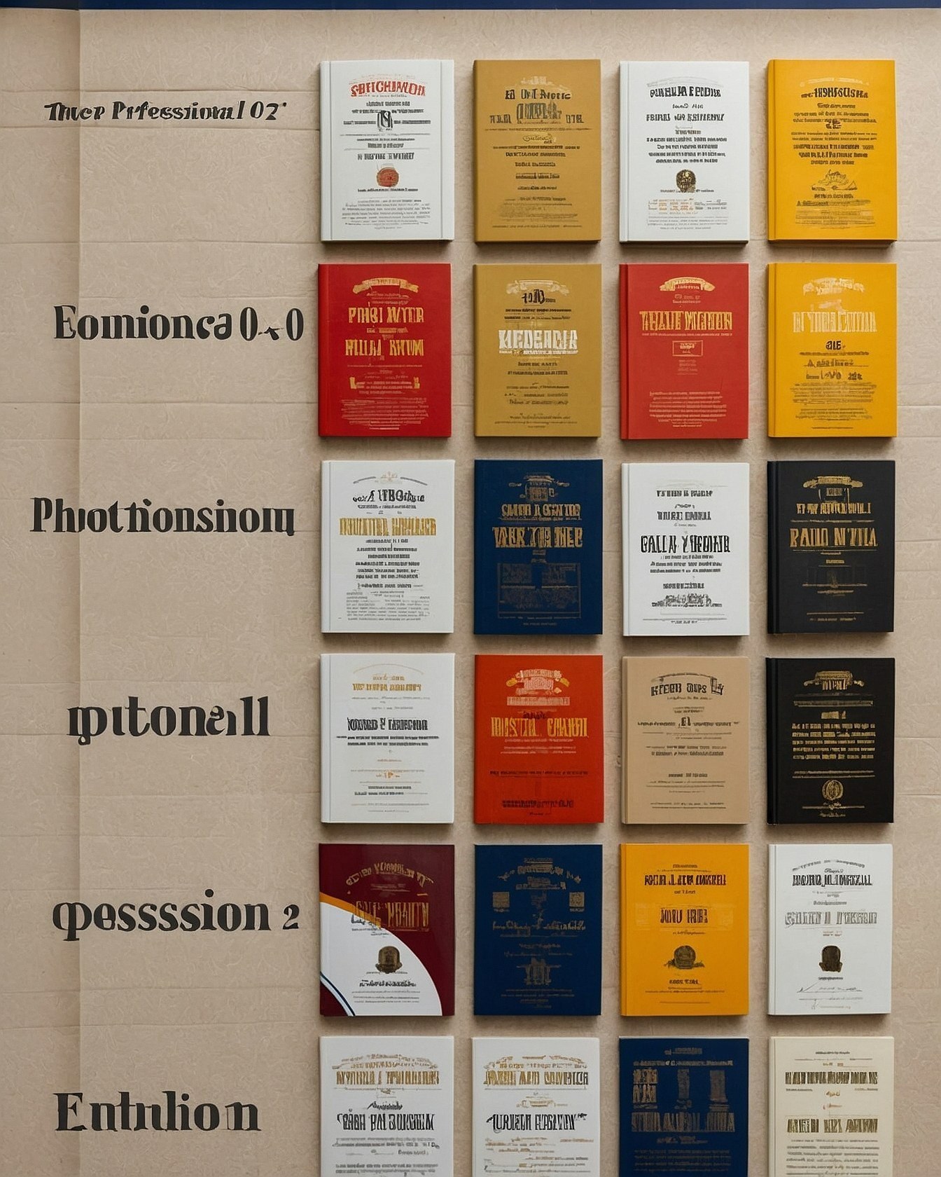 Grid of Books on a Textured Wall