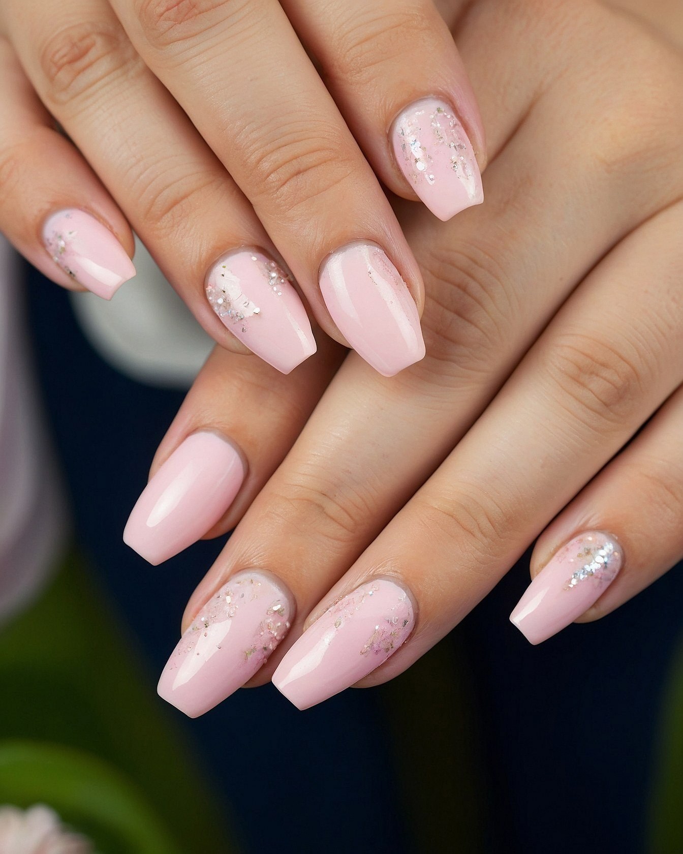 Subtle Sparkle on Pink Coffin Nails