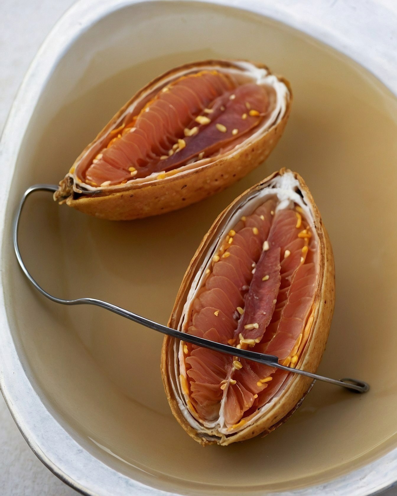 Unusual fruit presentation with metallic skewers