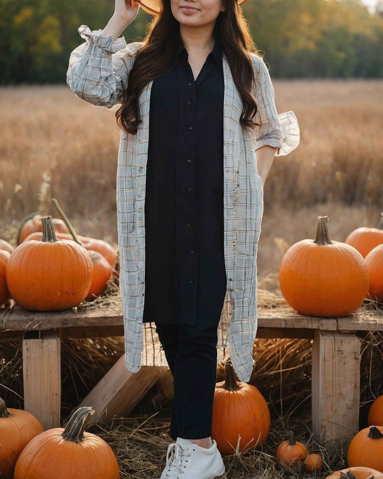 Pairing A Plaid Duster Coat With Black Layers For Fall