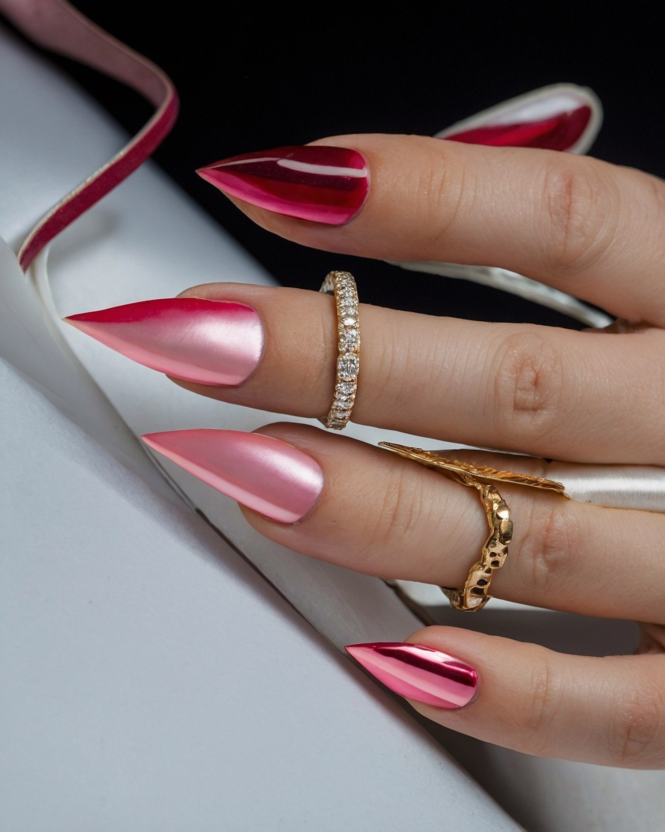 Stiletto Red Polka Dot Nails For Bold Style