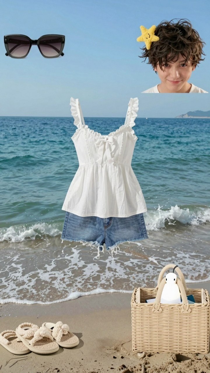 Pairing A White Ruffle Top With Denim Shorts For Casual Days