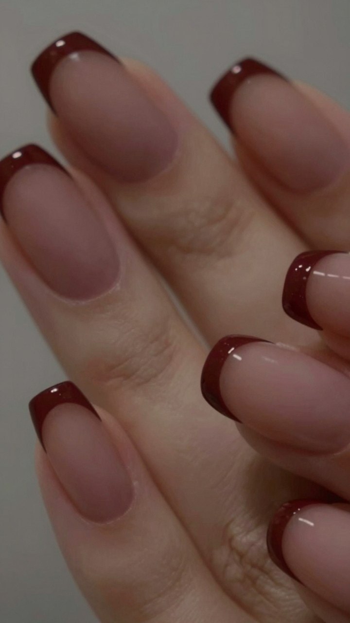 Rich Burgundy French Tip Nail Art Ideas