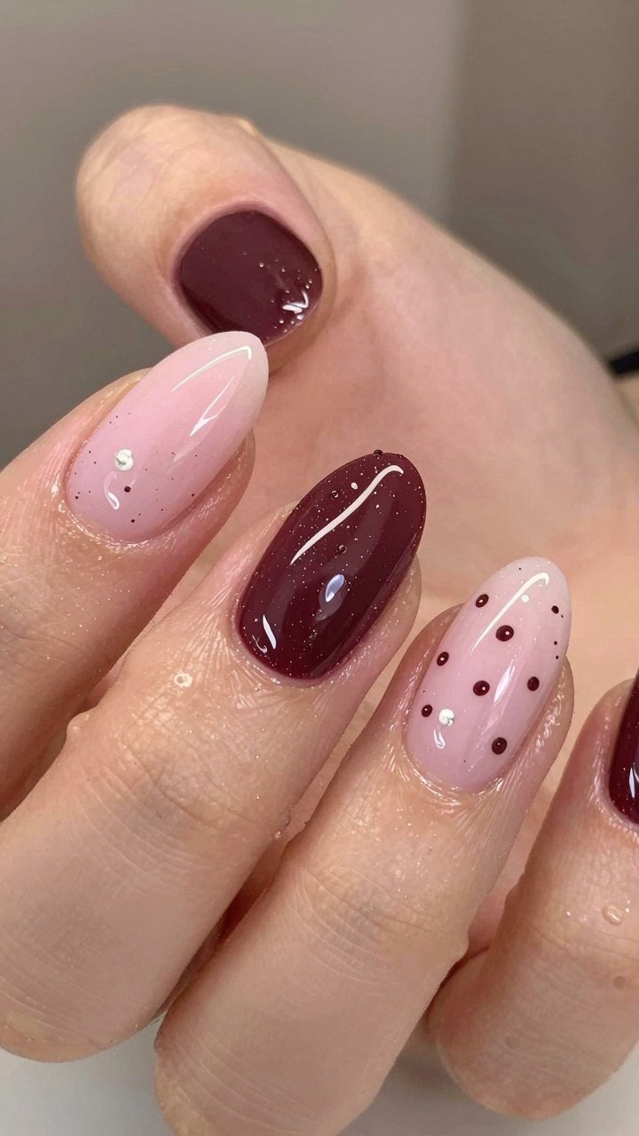 Adding Playful Polka Dots to a Burgundy Manicure