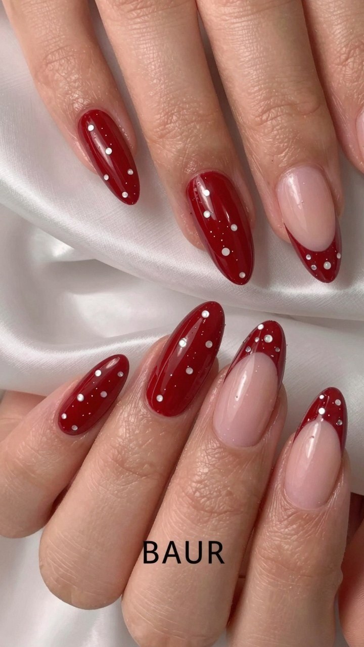 Charming Polka Dot Red Nail Art with French Tips