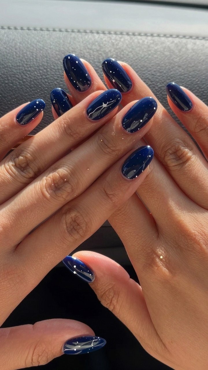 Midnight Blue Starry Night Nails for Autumn