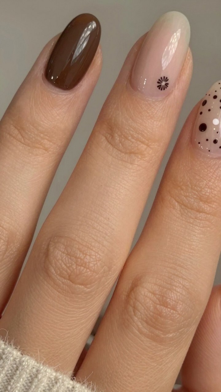 Minimalist Polka Dot Amber Nails for Autumn