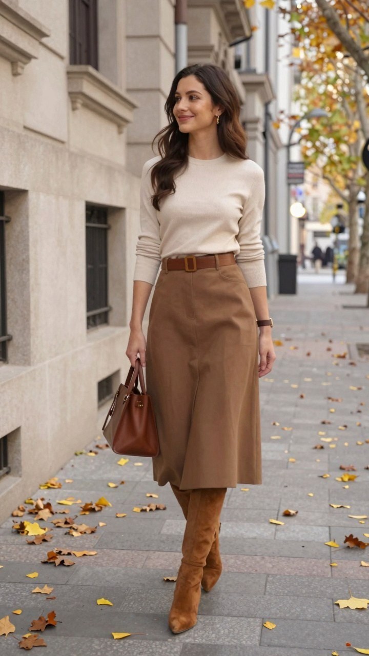 Styling Midi Skirts With Knee High Boots for Fall