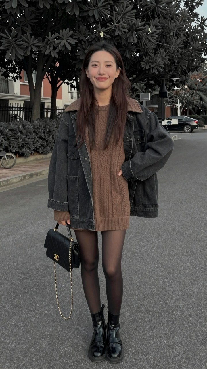 Layering a Denim Jacket Over Your Mini Skirt Outfit