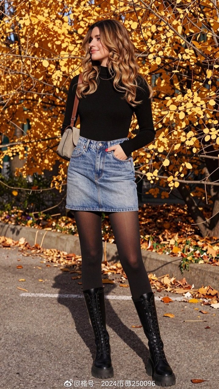 Styling Denim Skirts with High Boots for Cooler Weather