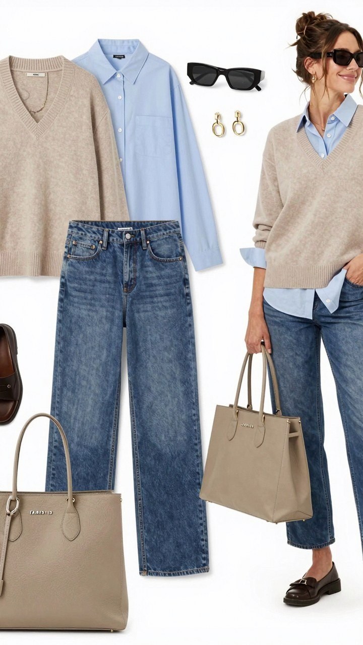 Pairing a Button Down Shirt Under a V Neck Sweater