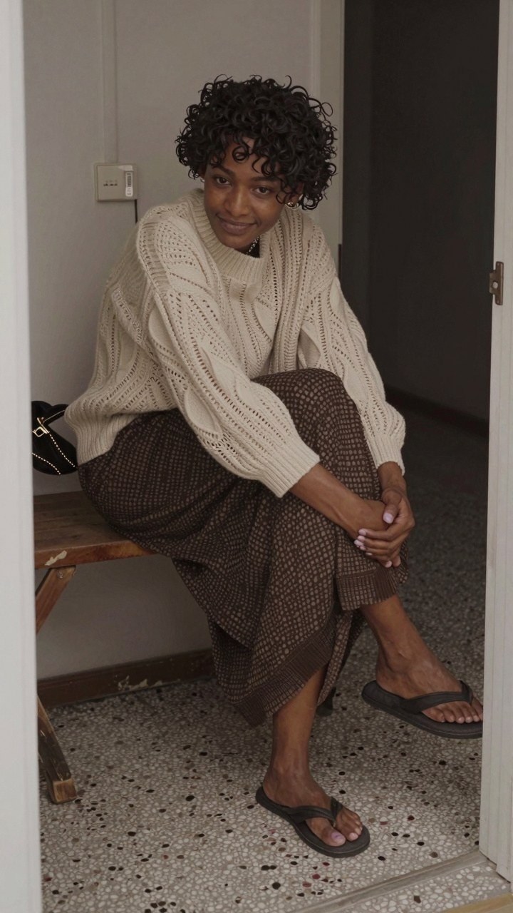 Pairing Chunky Knit Sweaters with Patterned Maxi Skirts