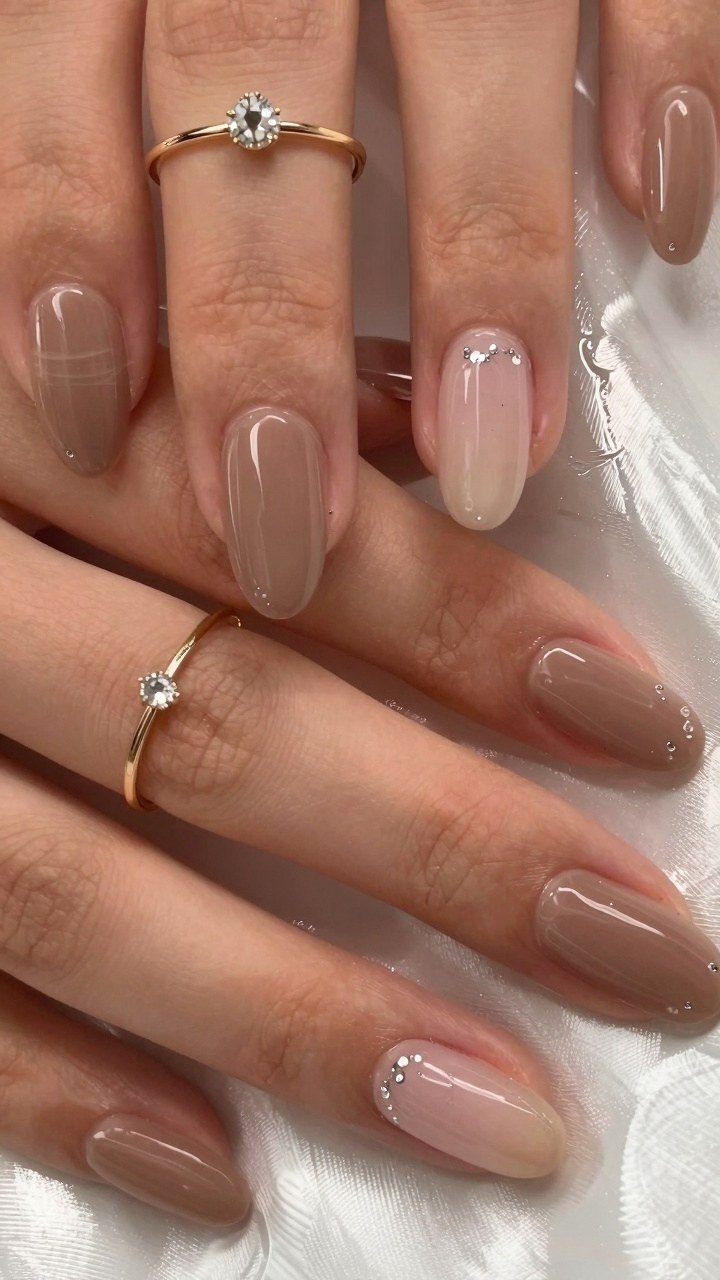 Adding Delicate Rhinestone Accents to Brown Tortoise Nails