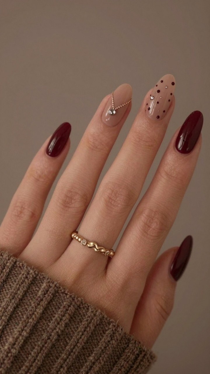 Minimalist Dot Patterns Paired With Deep Burgundy Polish