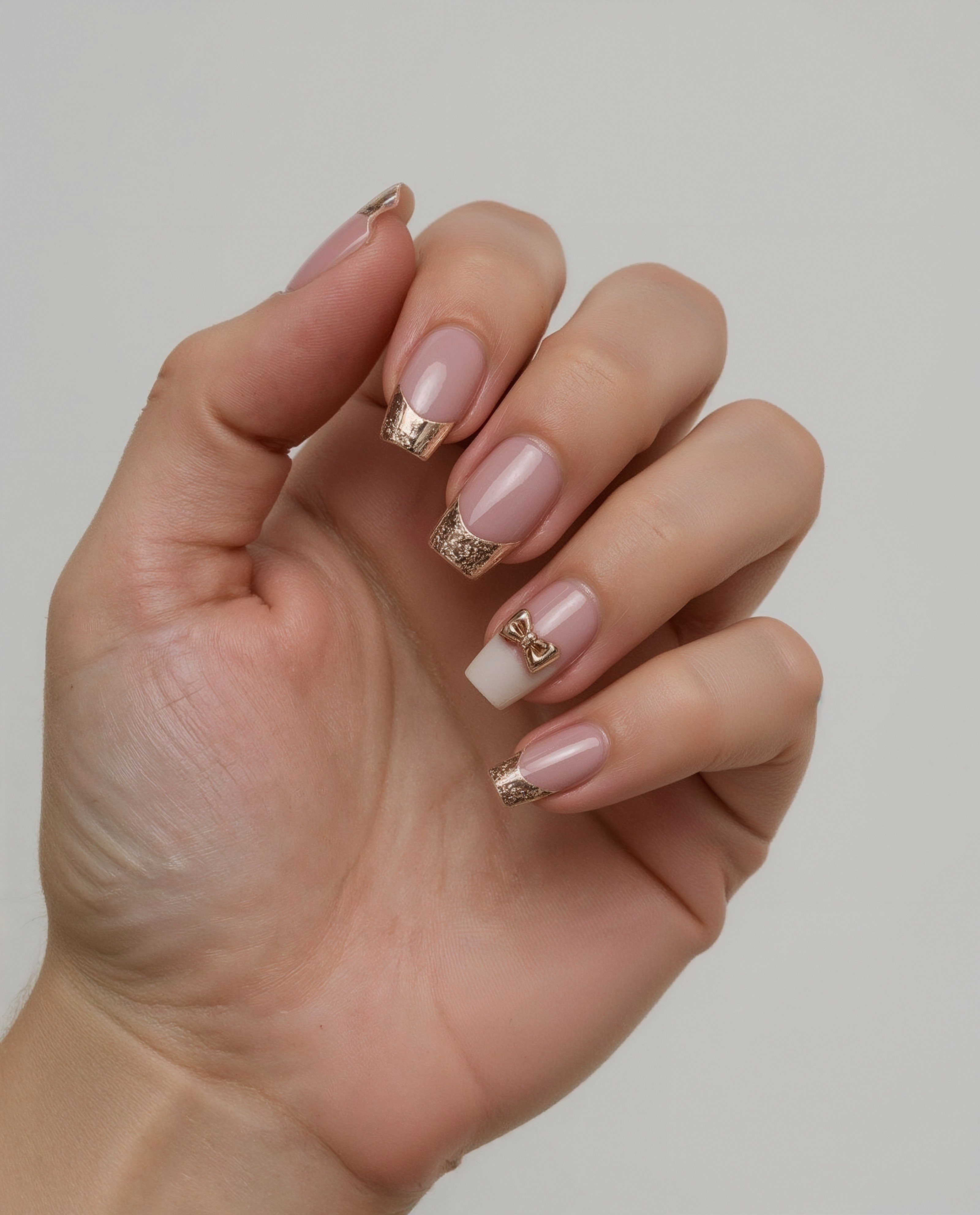 Sophisticated Contrasts: Nude Bases and Gold Accents