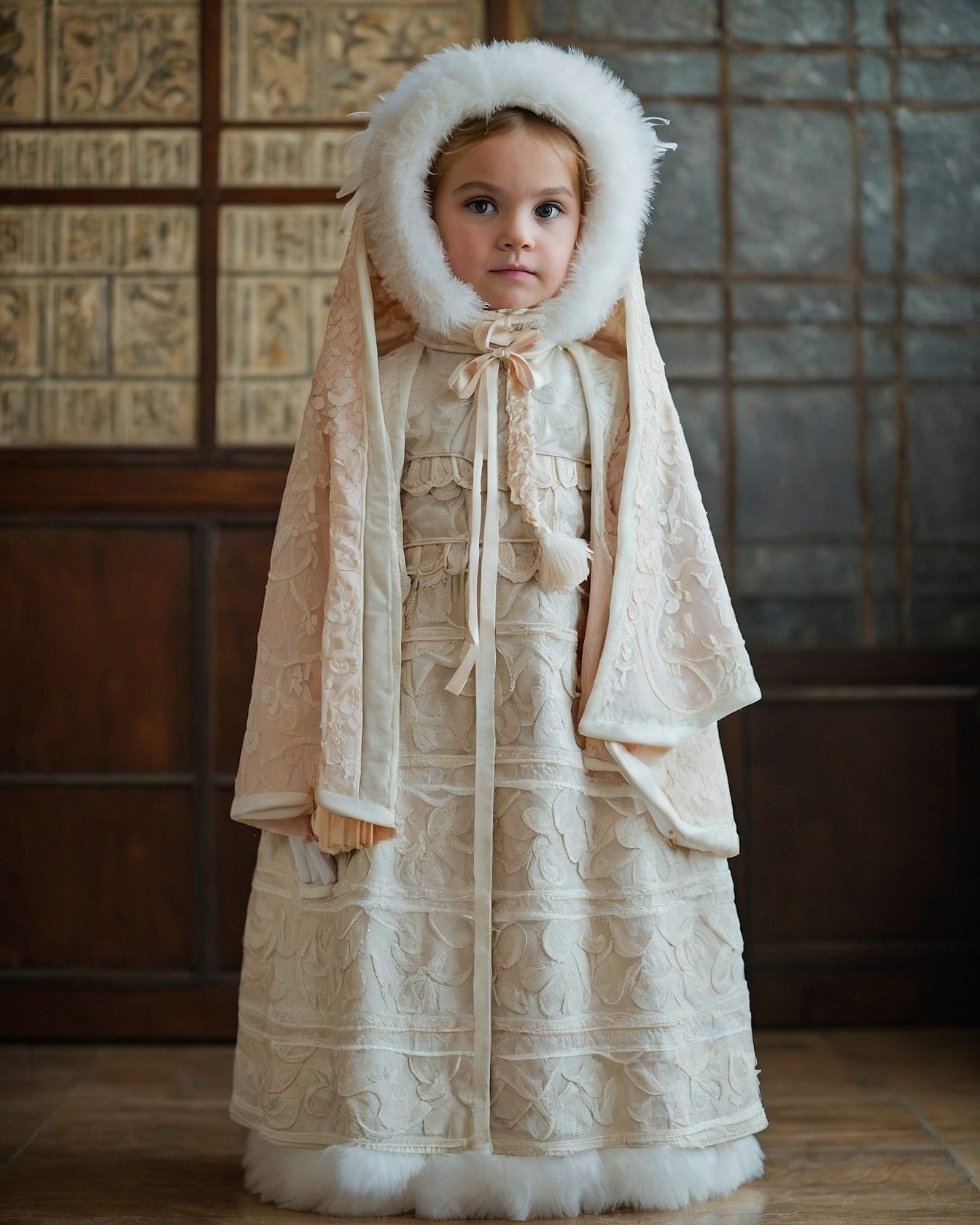 Delicate Lace Overlay and Soft Faux Fur Accents