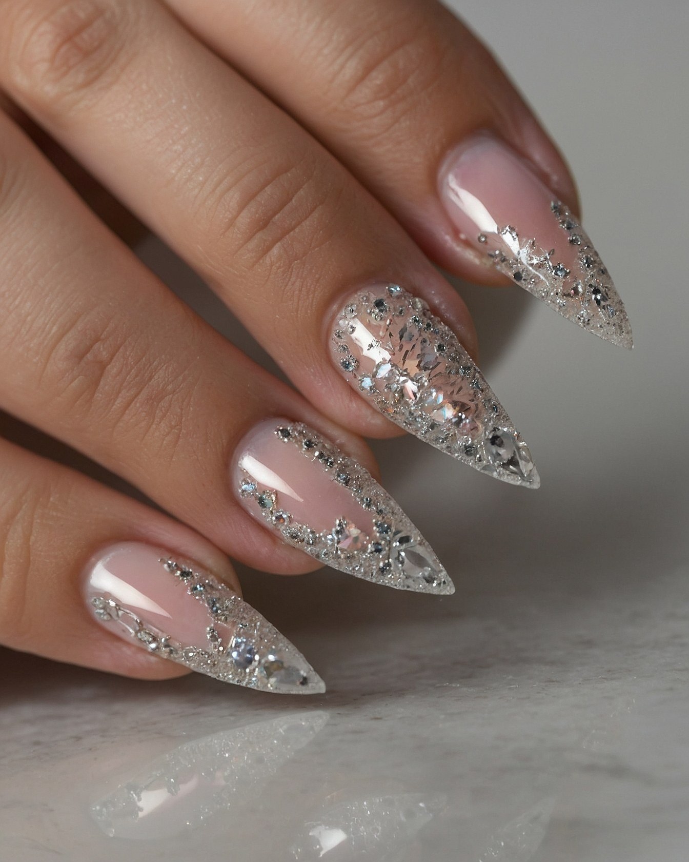 Shimmering Crystal Accents on Almond Shape