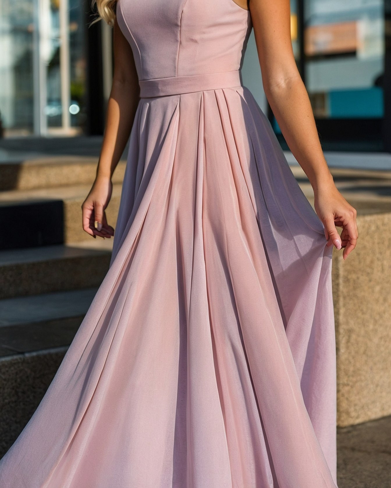 Soft Pleats on a Dusty Rose Gown