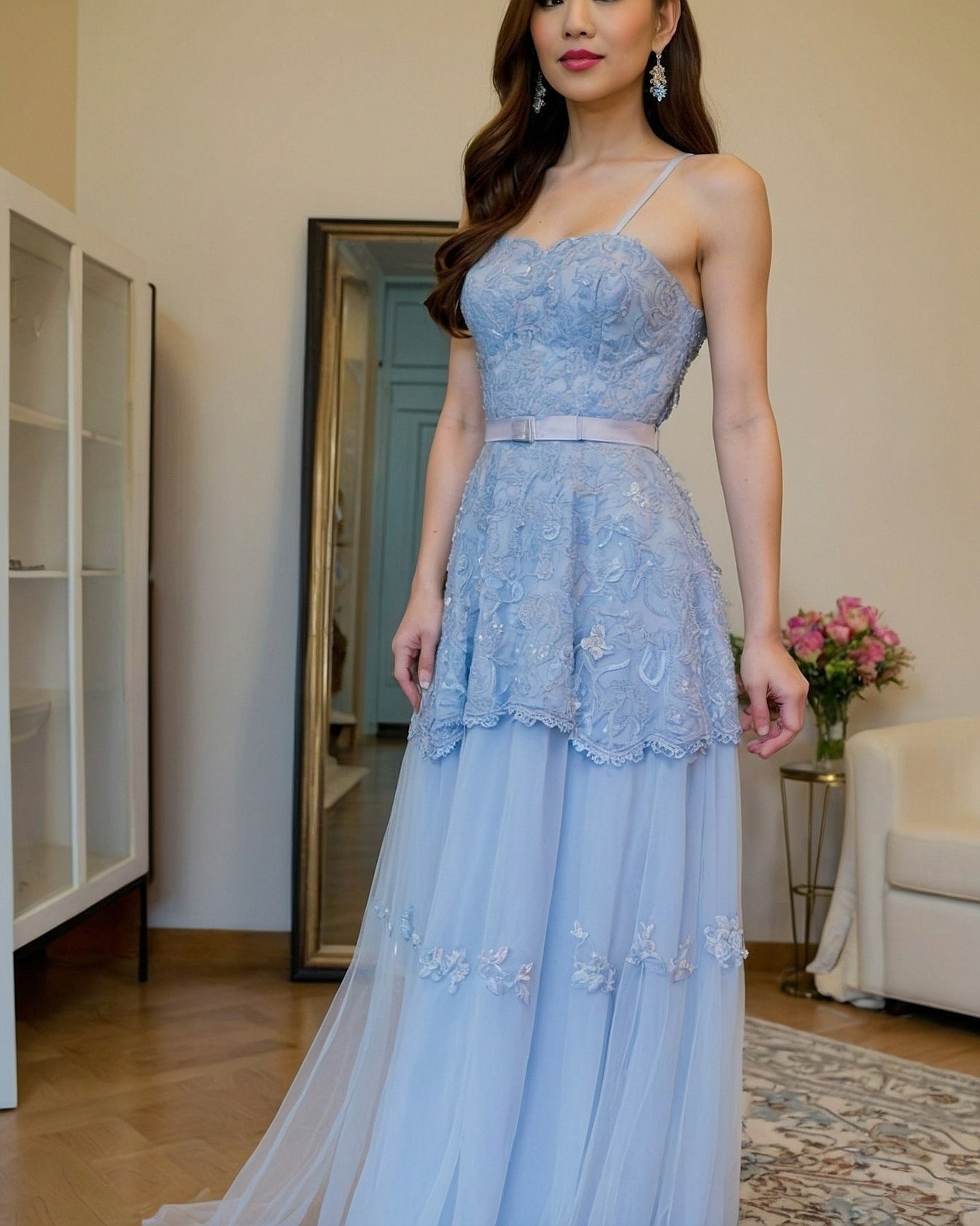 Intricate Lace Overlay and Tulle Skirt