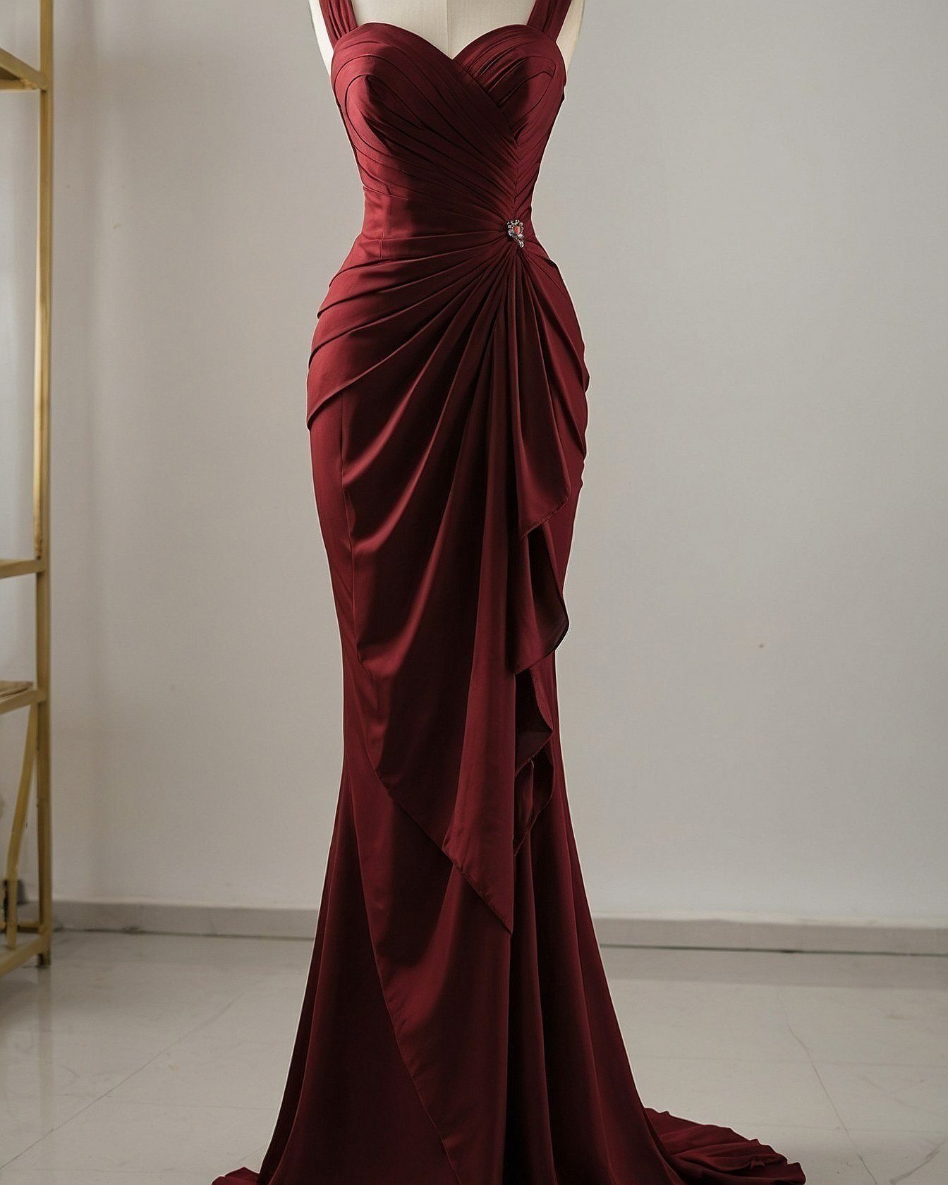 Rich Wine Gown with Draping Detail