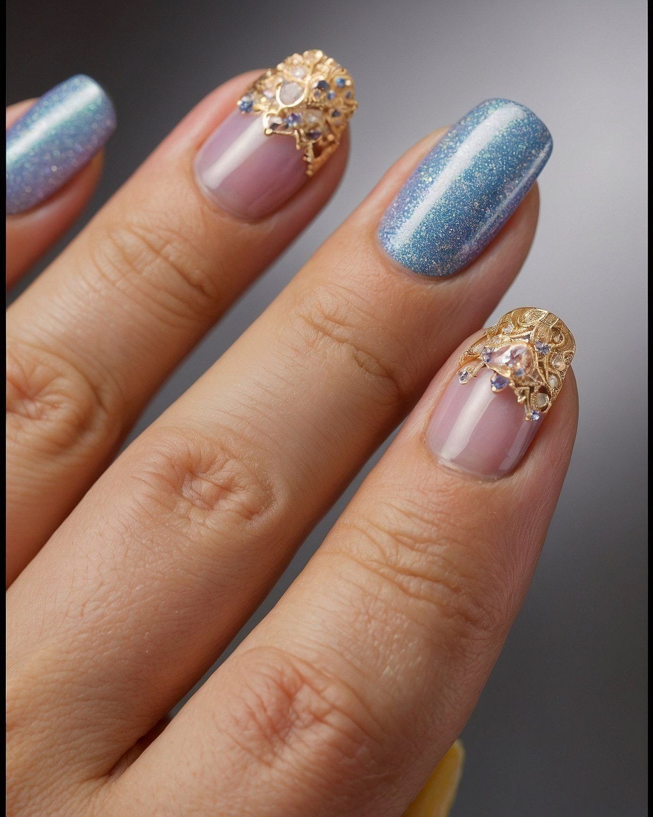 Gold Filigree Accents on French Manicure