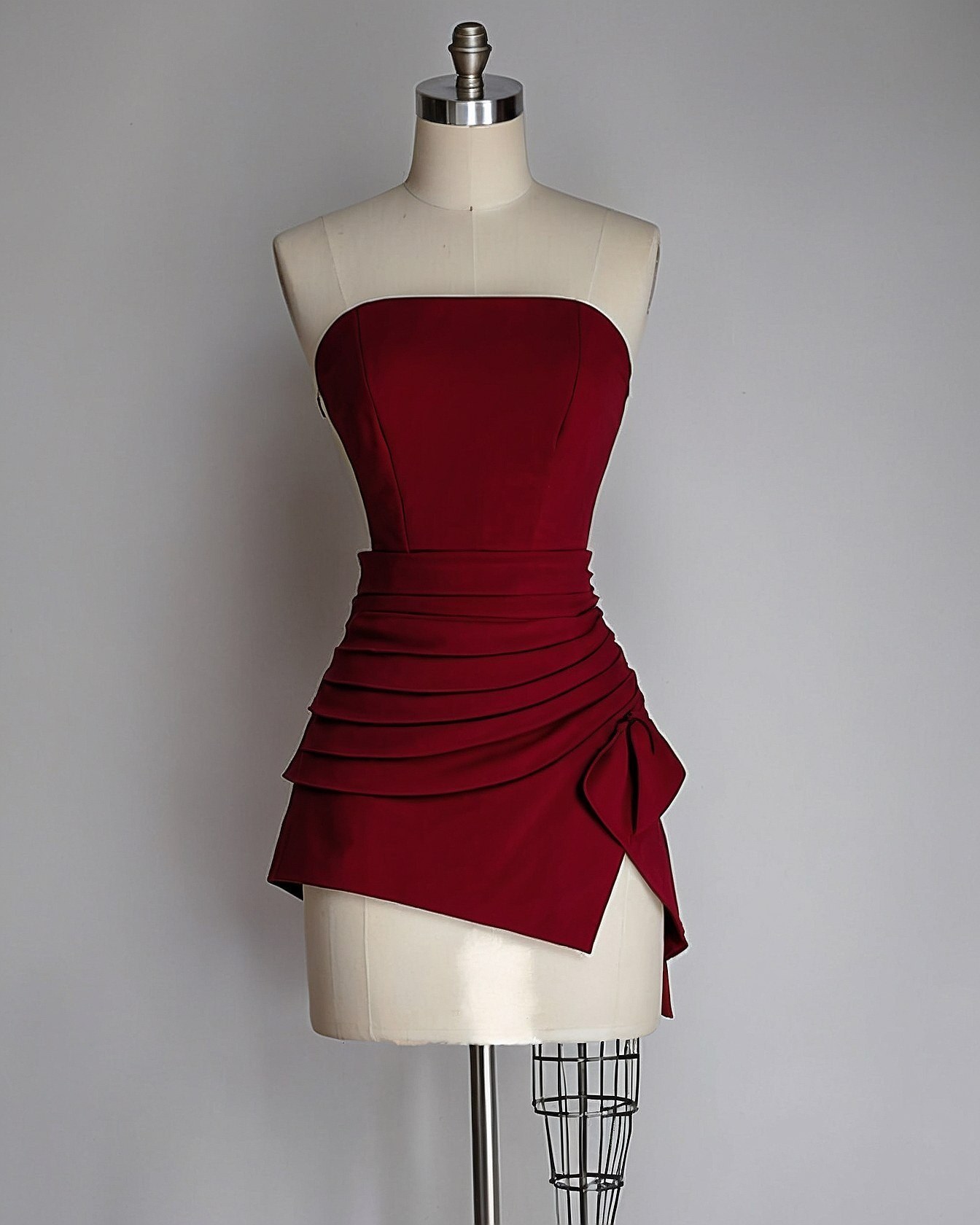 Velvet Zipper Detail on Strapless Mini Dress
