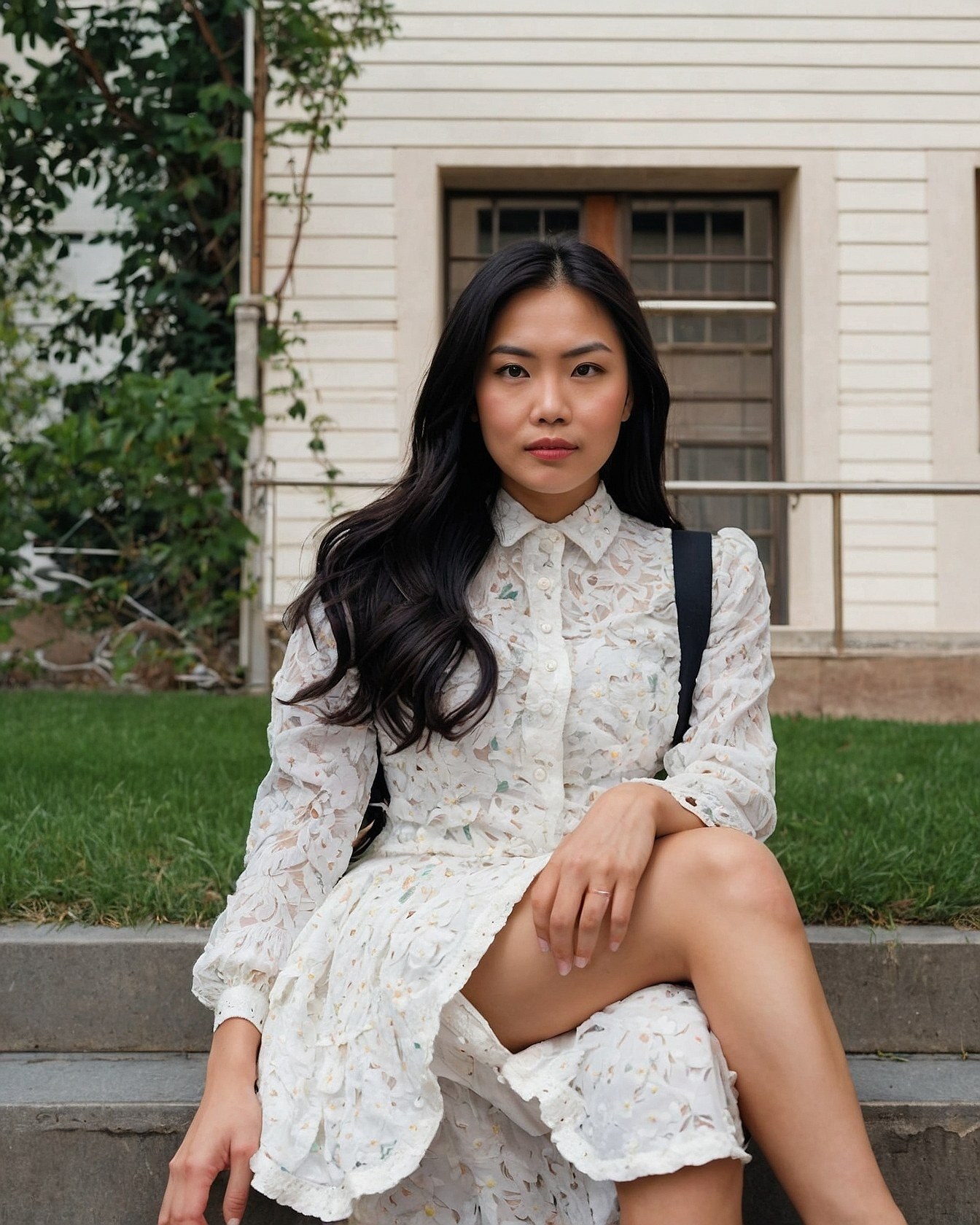 Embroidered Shirt Dress With Textured Details