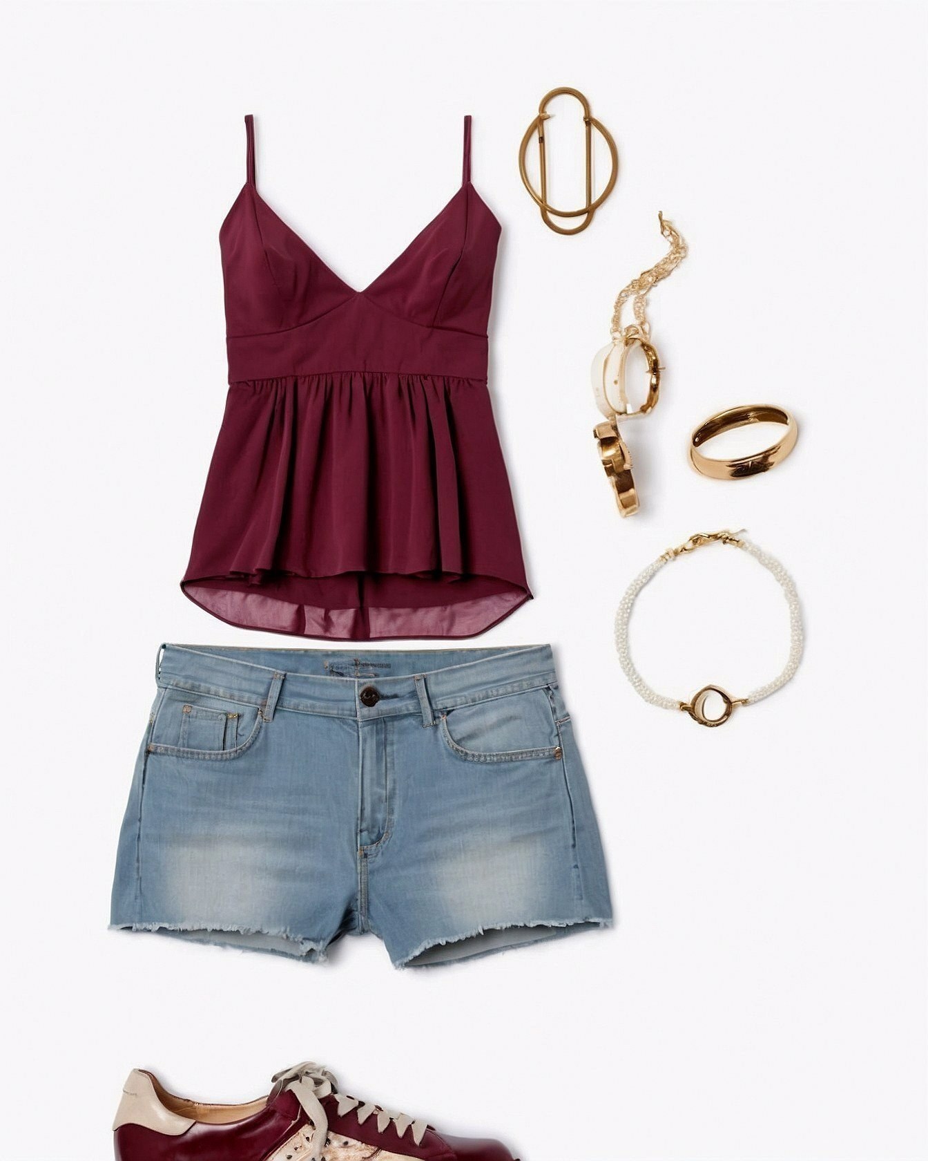 Peplum Camisole Meets Distressed Denim Shorts