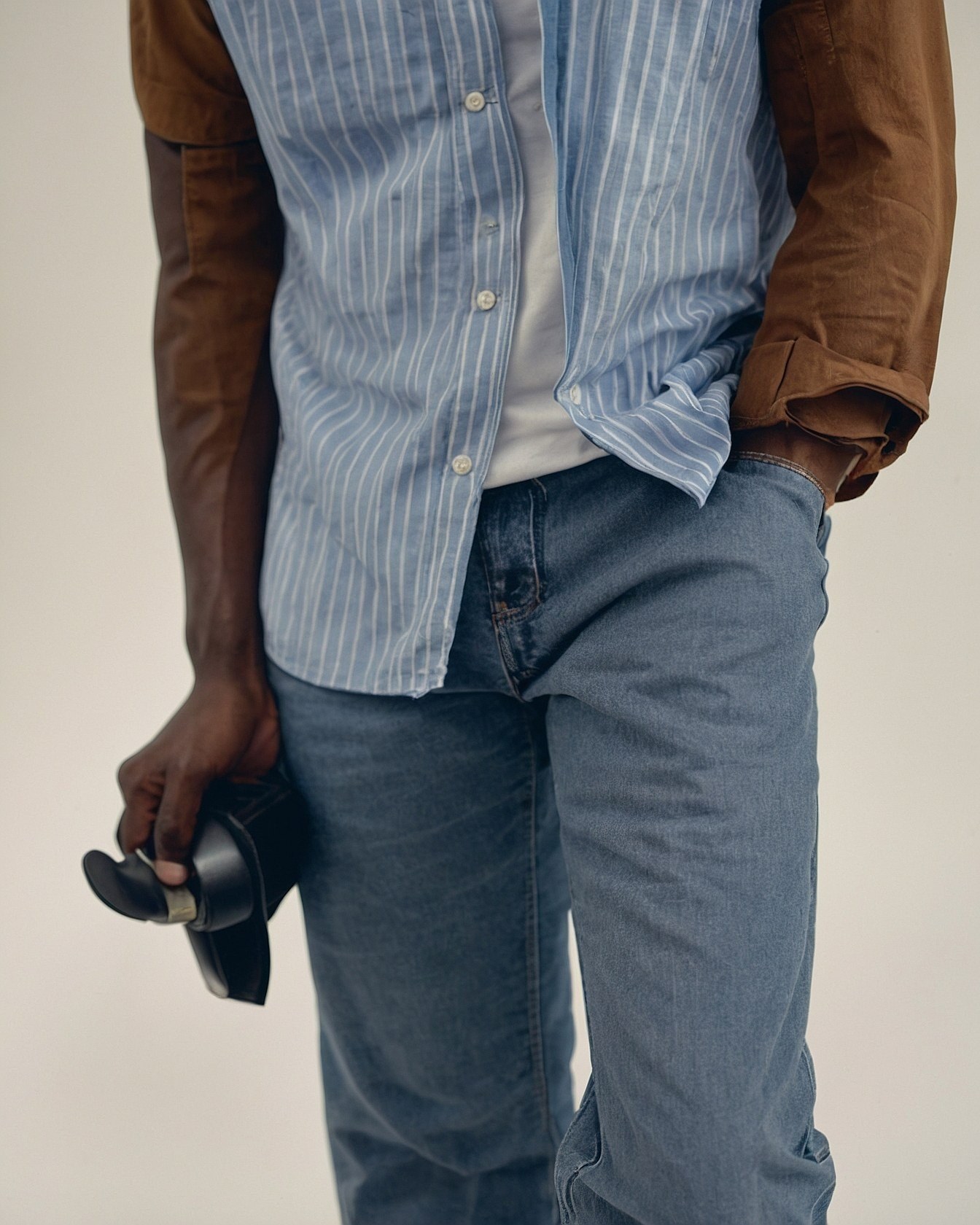 Contrasting Sleeve Casual Button-Up