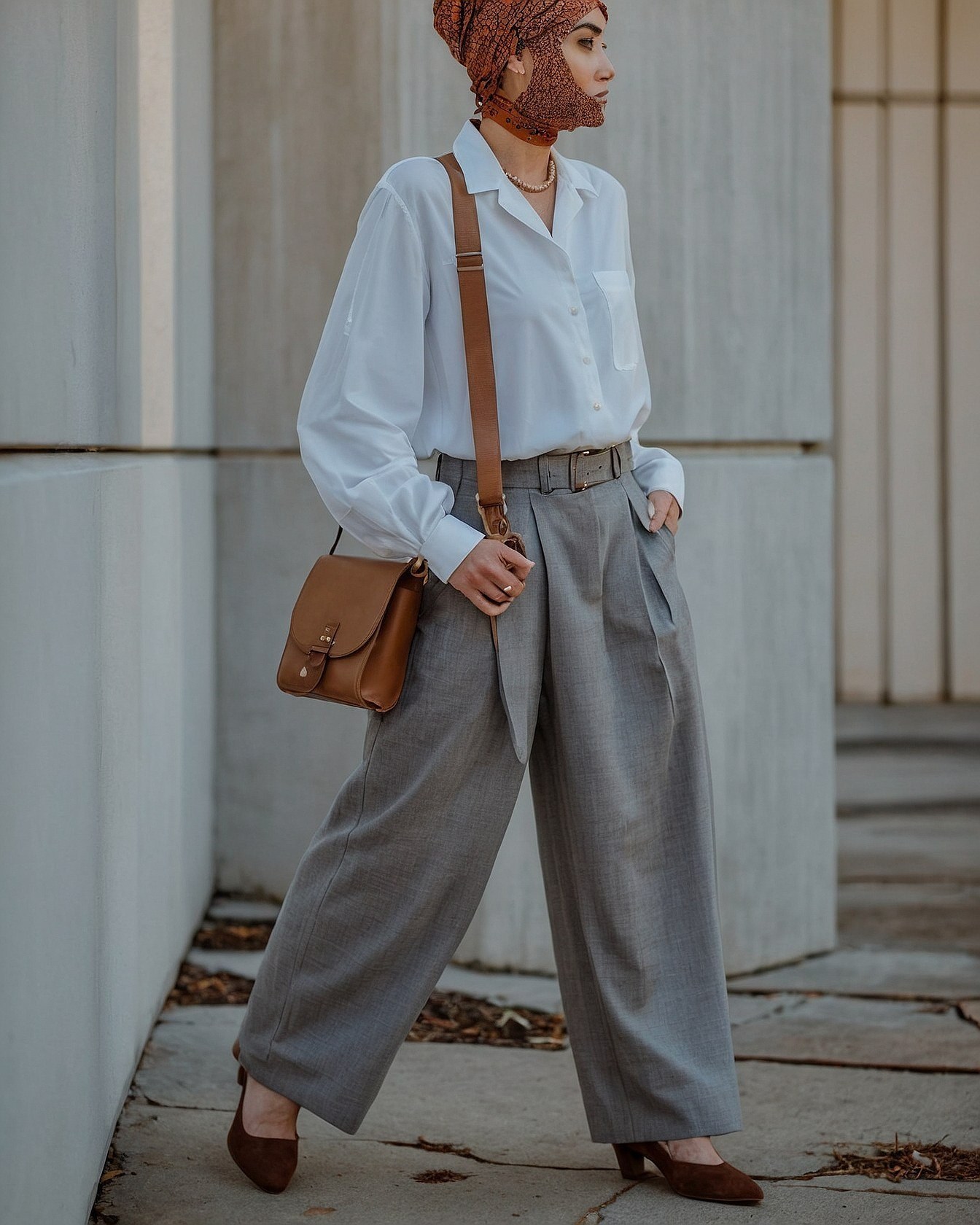 Textured Trousers with Voluminous Sleeves