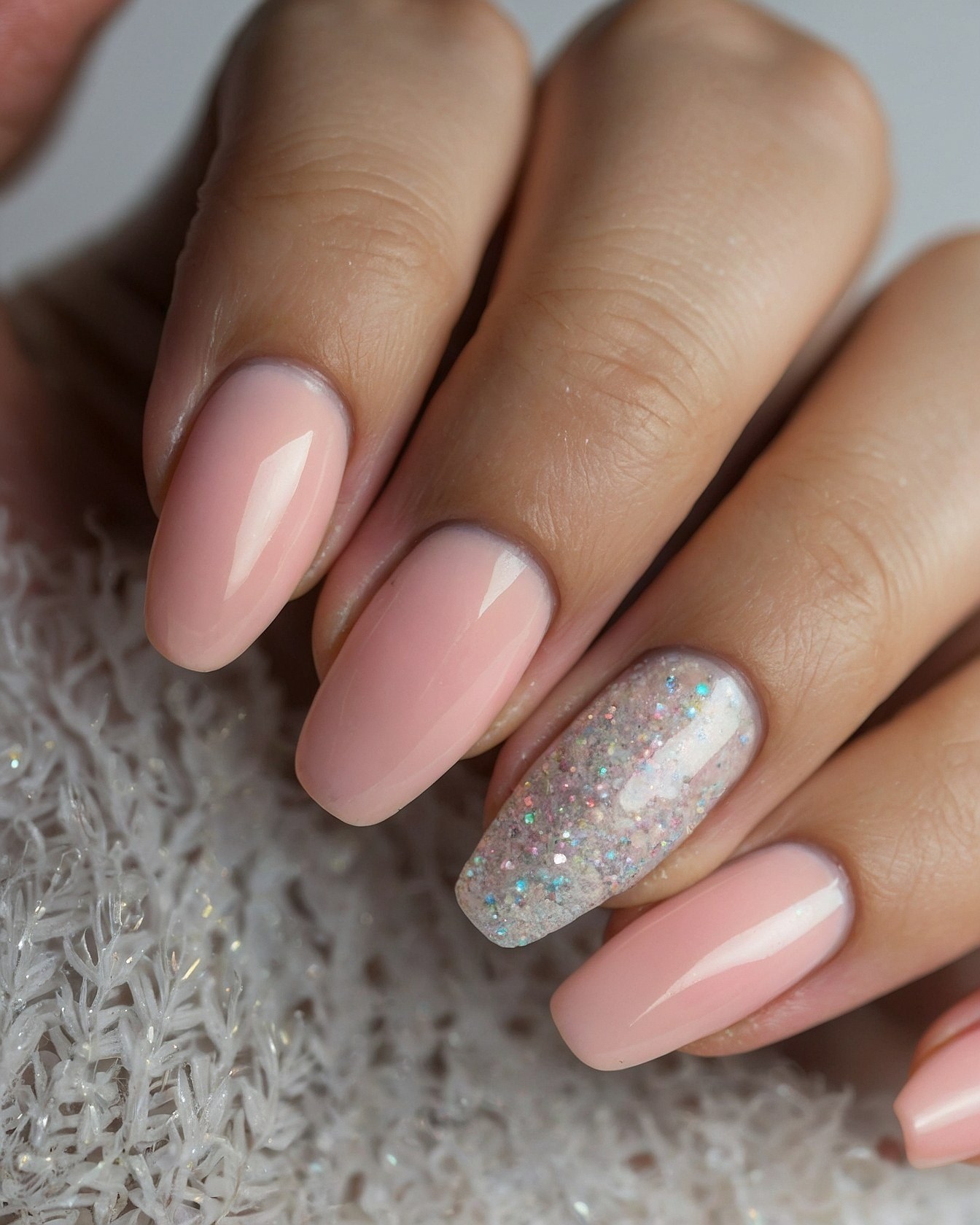 Close-up on Soft Pink Ovals and Glitter Accent