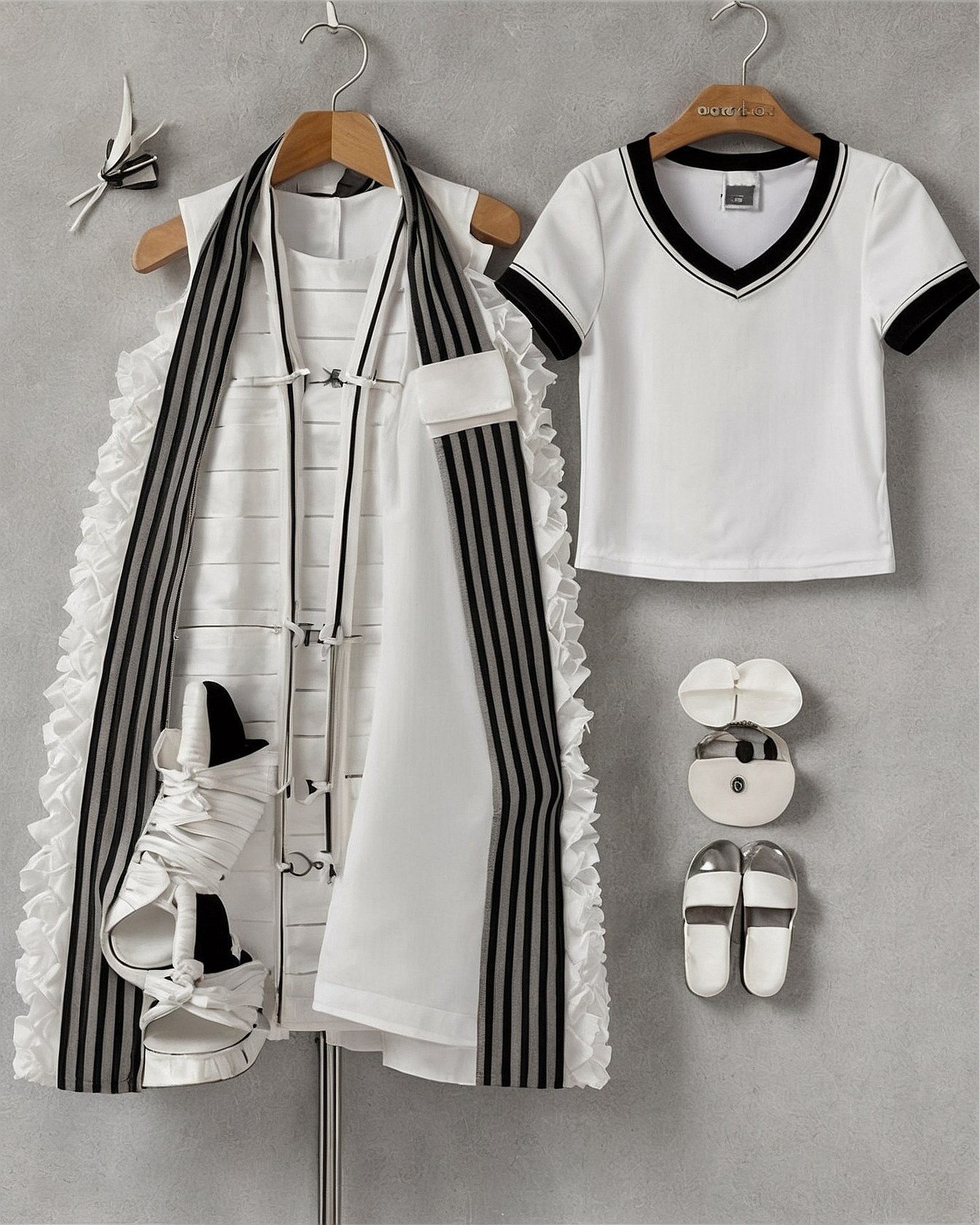 Sleek monochrome vest with delicate ruffles