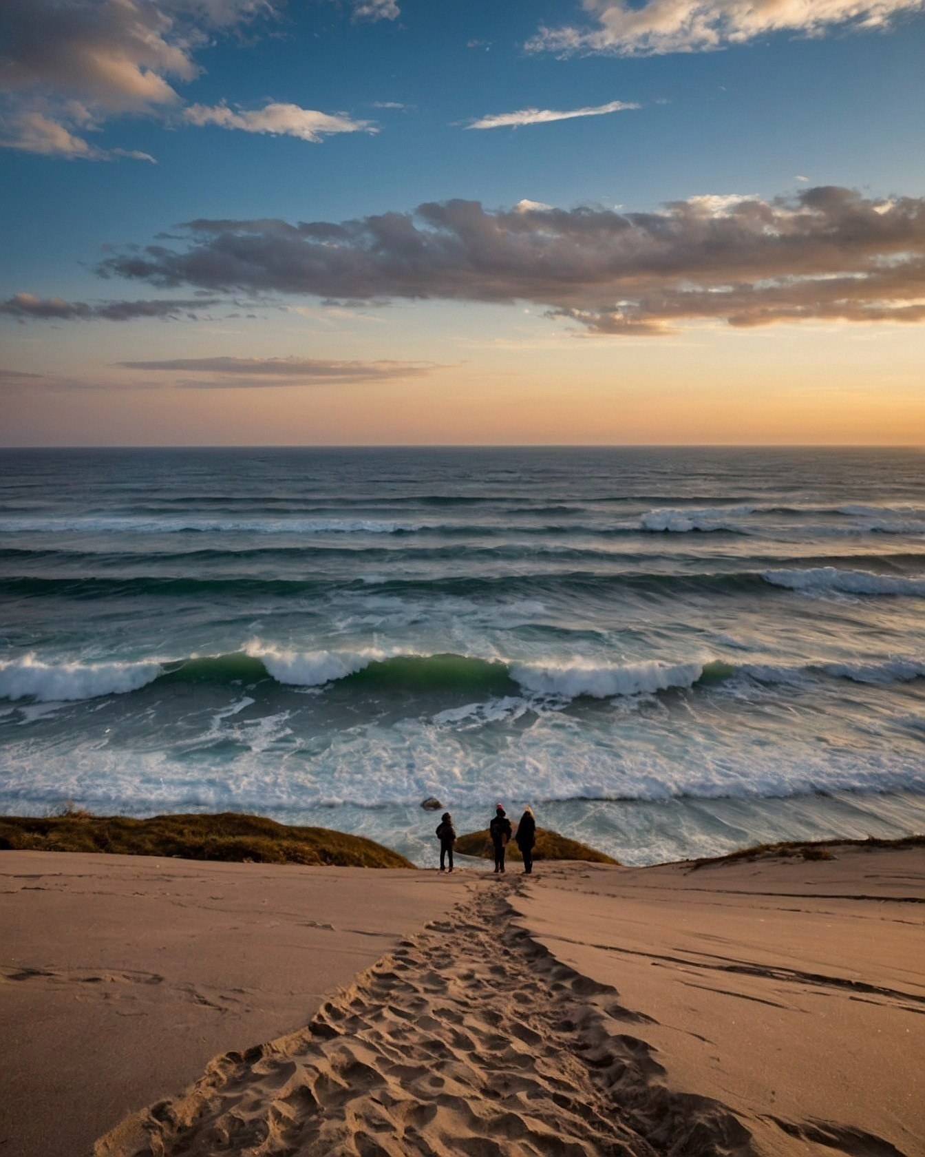 Footprints on the Sand Leading to the Ocean